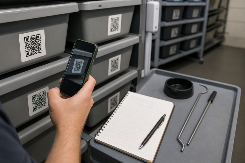 Keeper scanning a QR label in a reptile collection workflow