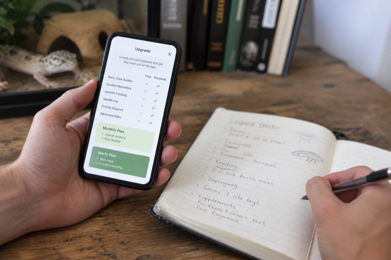 Keeper comparing a generic free and paid reptile app plan