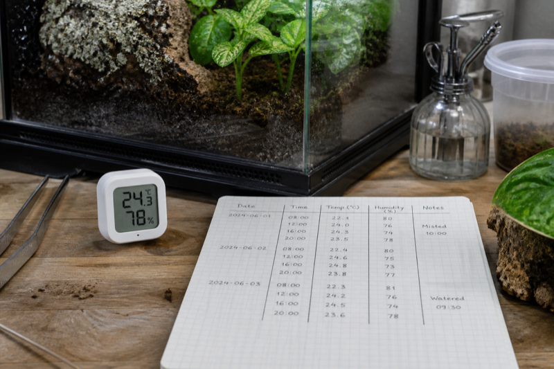 Generic terrarium sensor and handwritten environment log