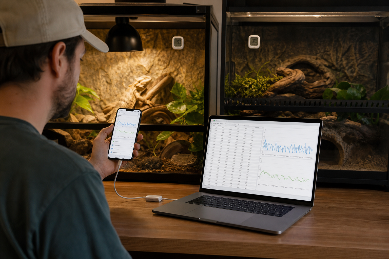 Keeper exporting reptile enclosure temperature and humidity history