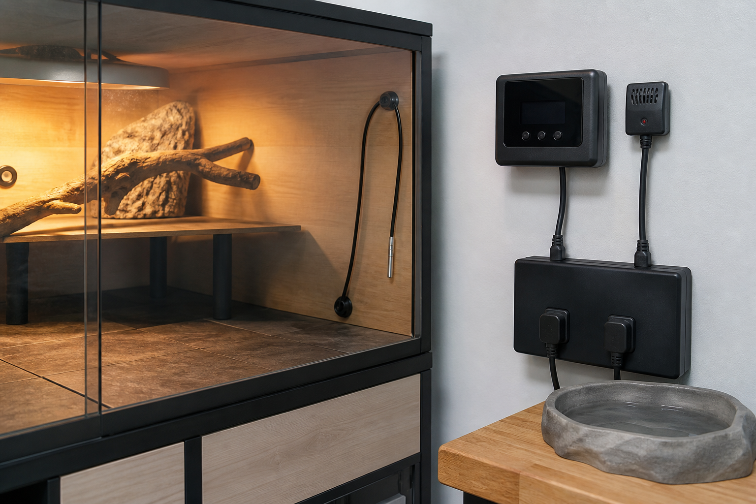 Safe reptile thermostat control station during an empty-enclosure test