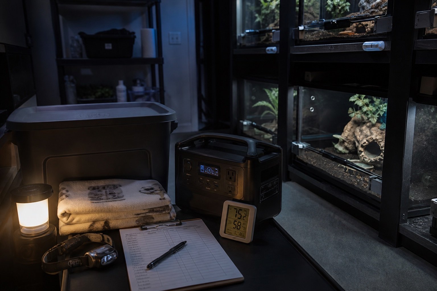 Reptile power outage plan: protect heat, airflow and records