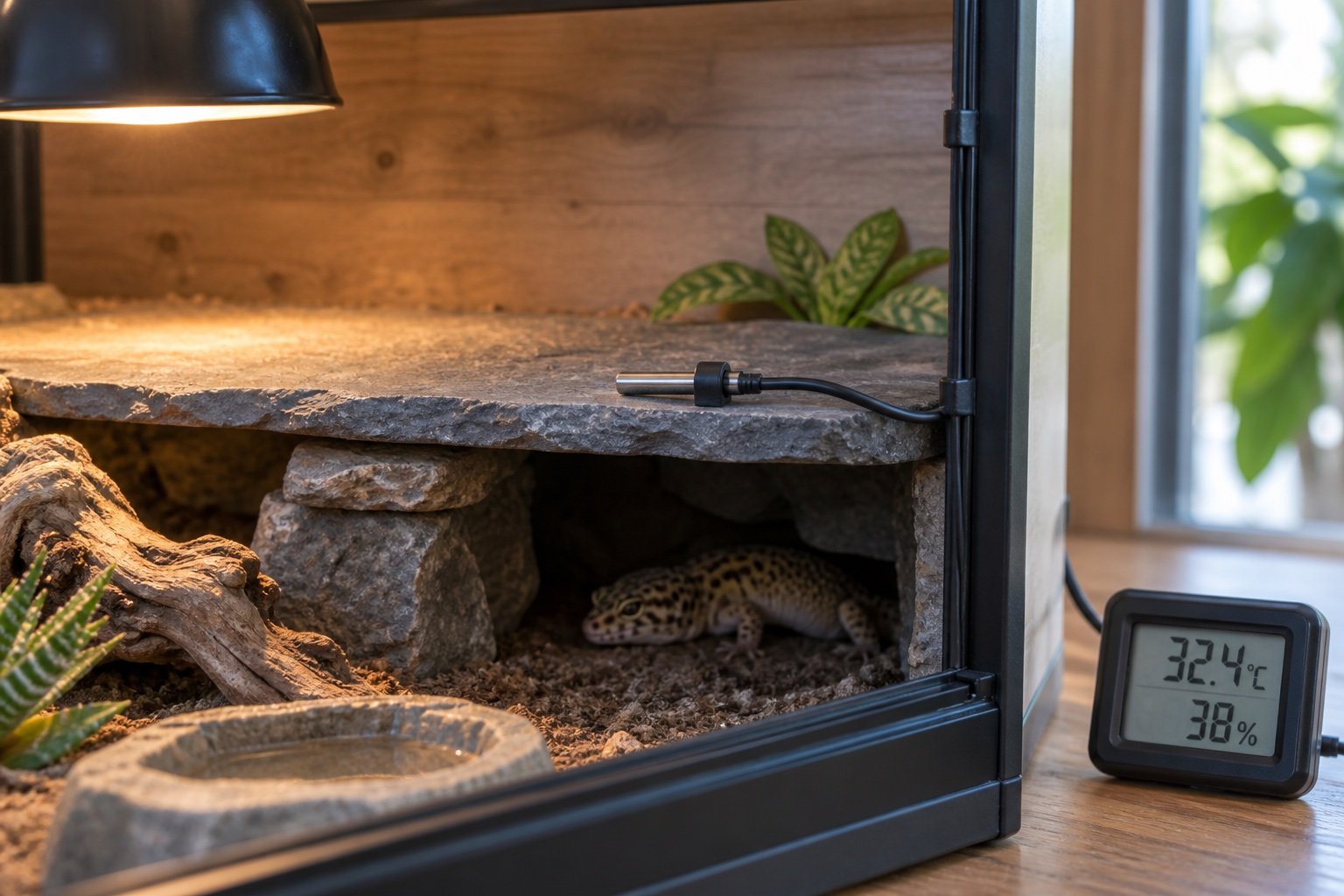 Thermostat probe placement in a reptile enclosure: a practical method
